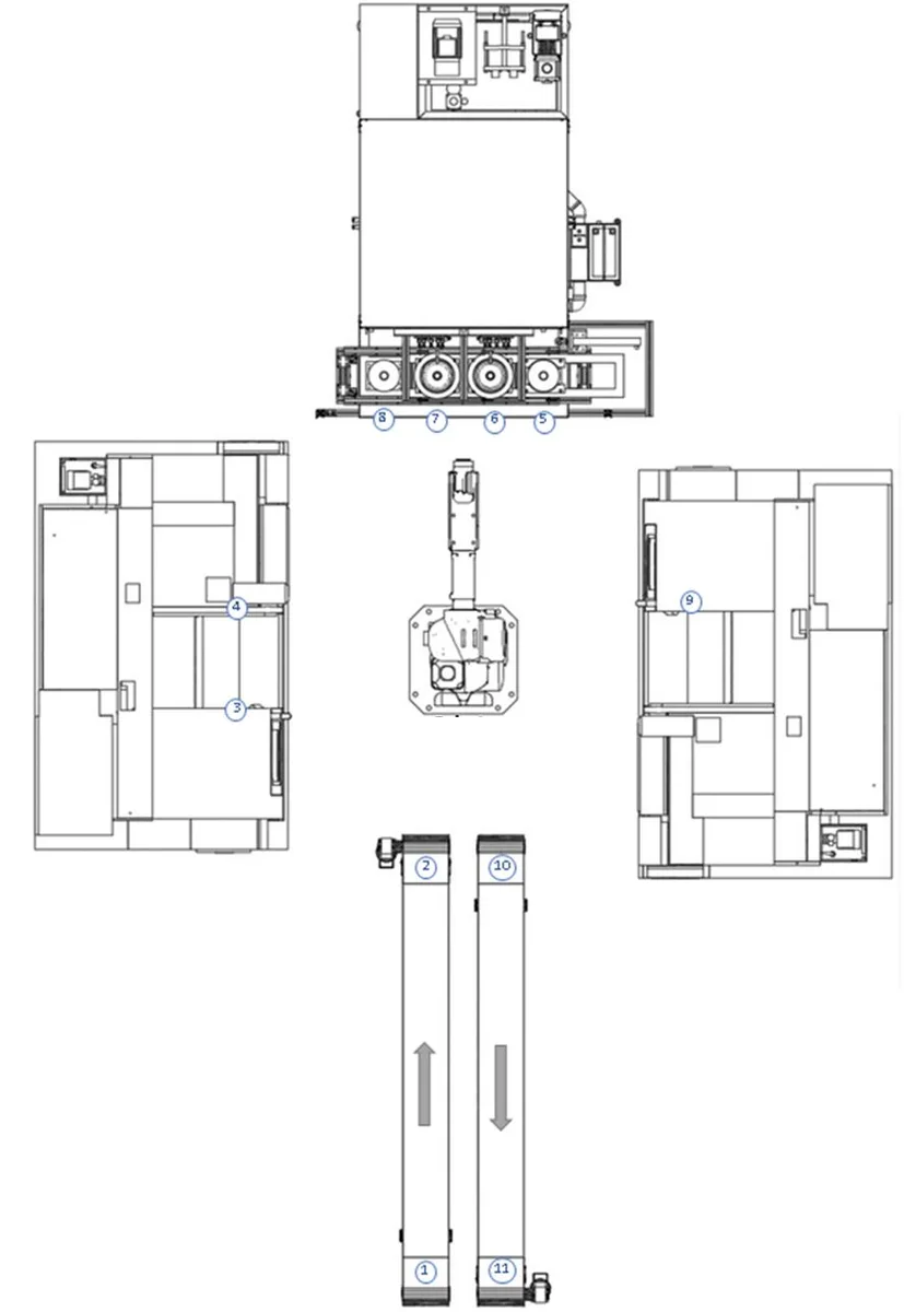 Layout with two lathes and the heat-treatment unit